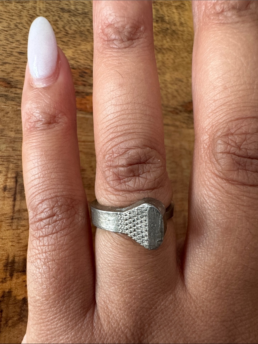 Capewell Horse Bit Silver-Tone Textured Signet Ring - vintage unisex